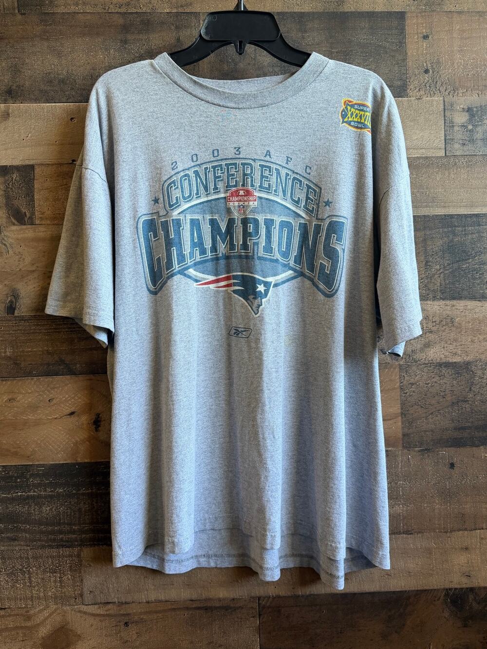 Vintage 2003 New England Patriots AFC Champions Reebok T-Shirt - XL - SB XXXVIII